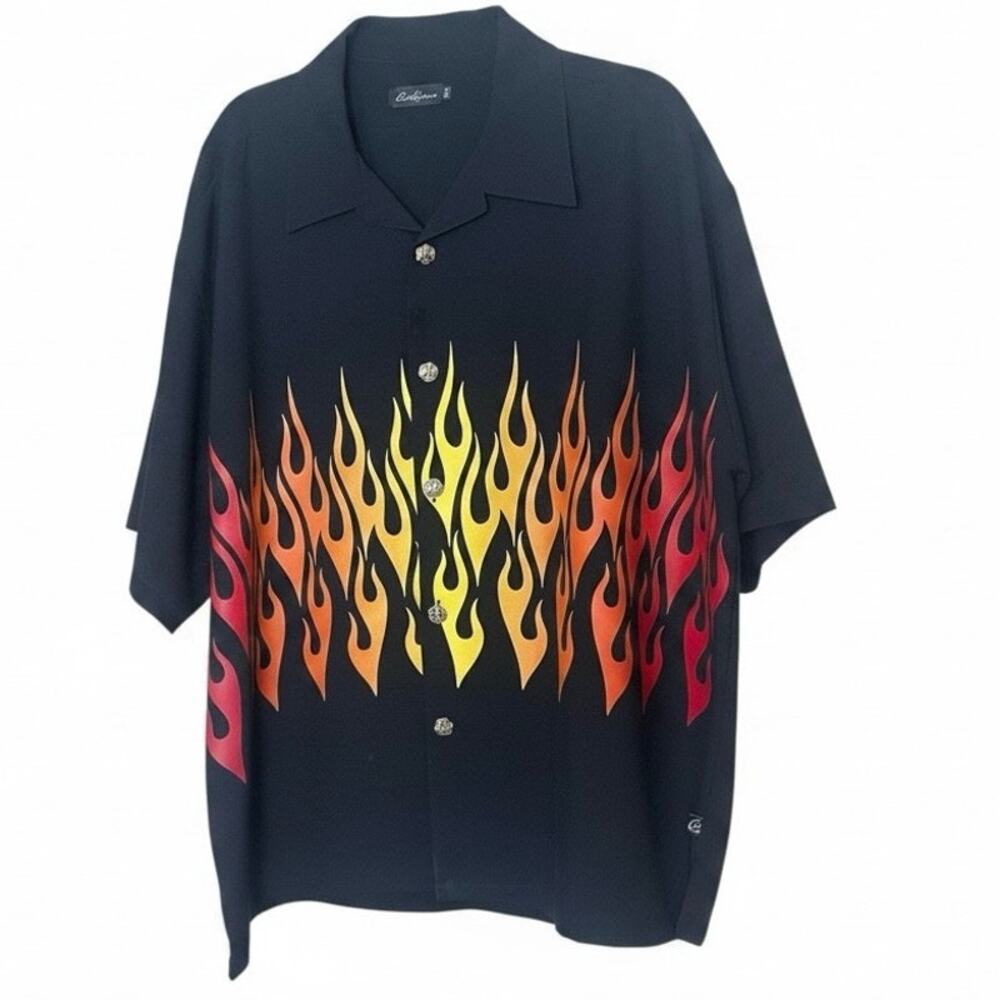 VTG Casino Las Vegas Flames Camp Shirt Men 3XL 90’s Bowling Y2K Skater Grunge